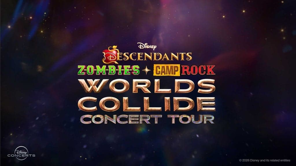 Promotional image for Disney Descendants, ZOMBIES & Camp Rock: Worlds Collide Concert Tour