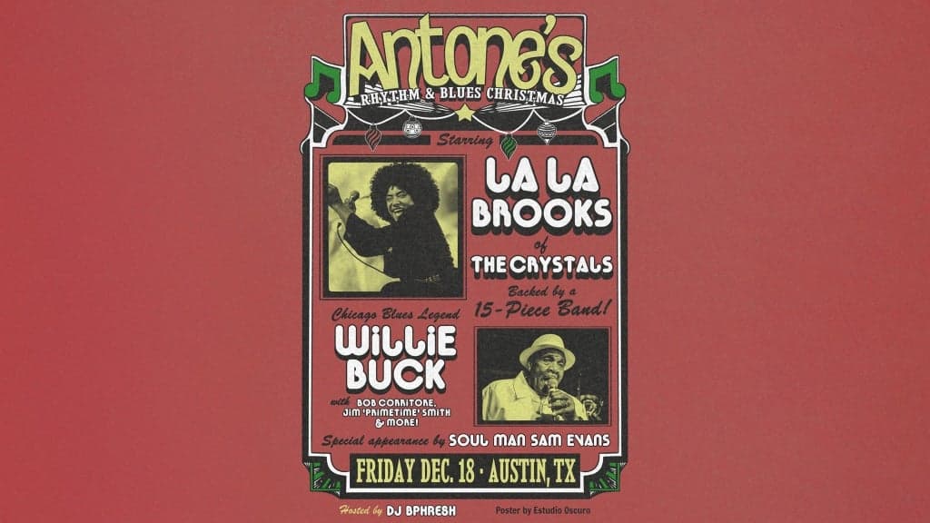 Promotional image for Antone's R&B Christmas: LaLa Brooks (The Crystals), Willie Buck & More