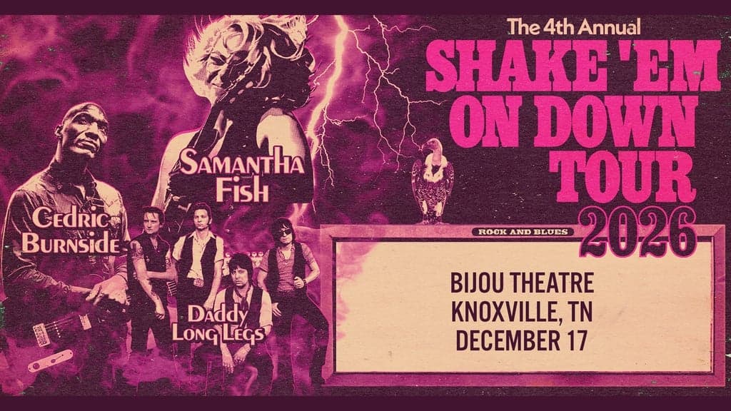 Promotional image for Samantha Fish, Cedric Burnside, Daddy Long Legs: Shake Em on Down Tour