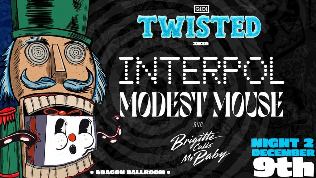 Promotional image for Q101 Twisted with Interpol & Modest Mouse