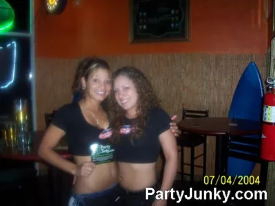 Guests posing for the camera at Bahama Joes, Jul 4, 2004
