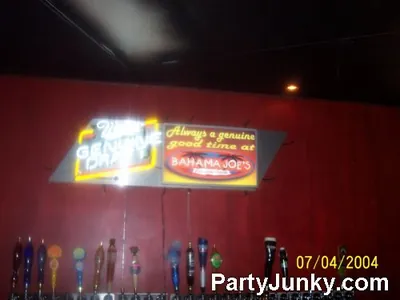 Venue sign and event banner at Bahama Joes, Jul 4, 2004