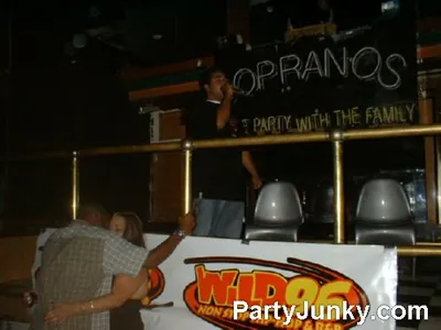 Venue sign and event banner at Sopranos Night Club, Aug 13, 2004